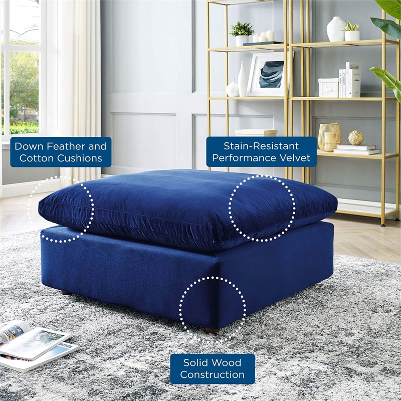 Modway Commix Down Filled Overstuffed Performance Velvet Ottoman in Navy