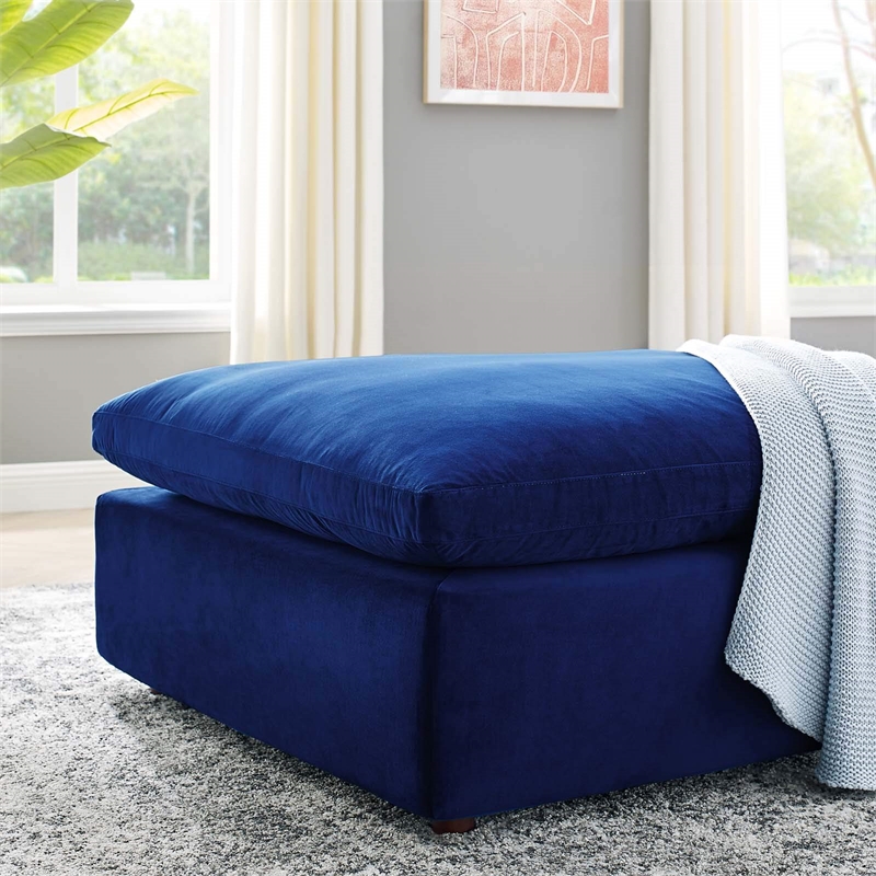 Modway Commix Down Filled Overstuffed Performance Velvet Ottoman in Navy