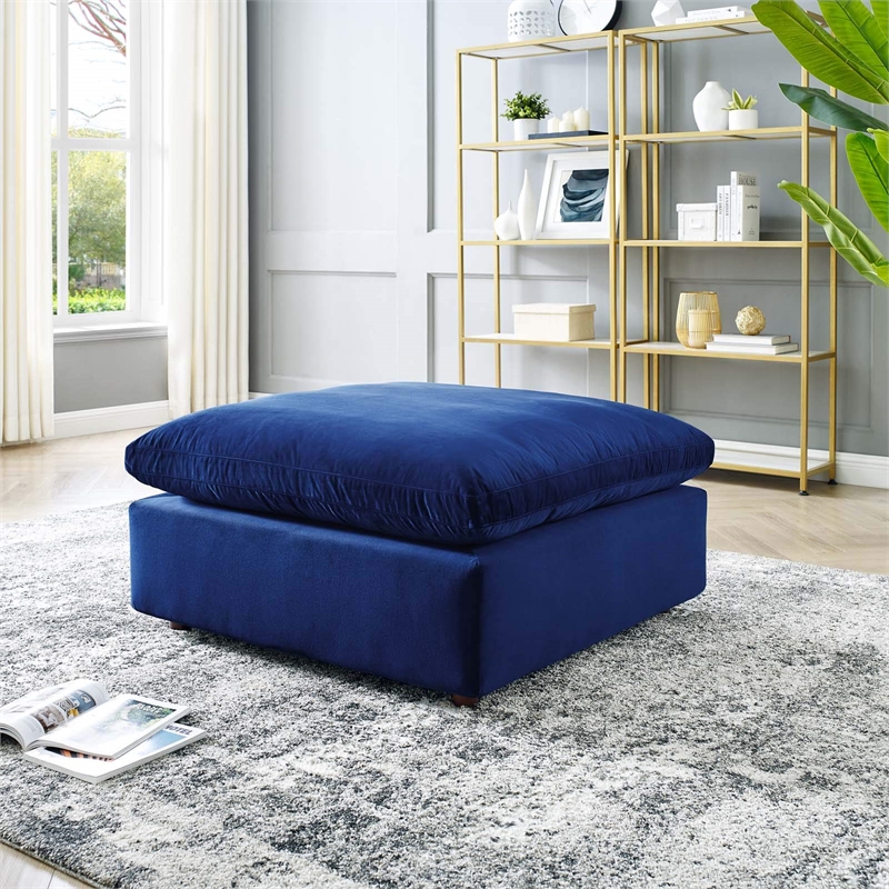Modway Commix Down Filled Overstuffed Performance Velvet Ottoman in Navy