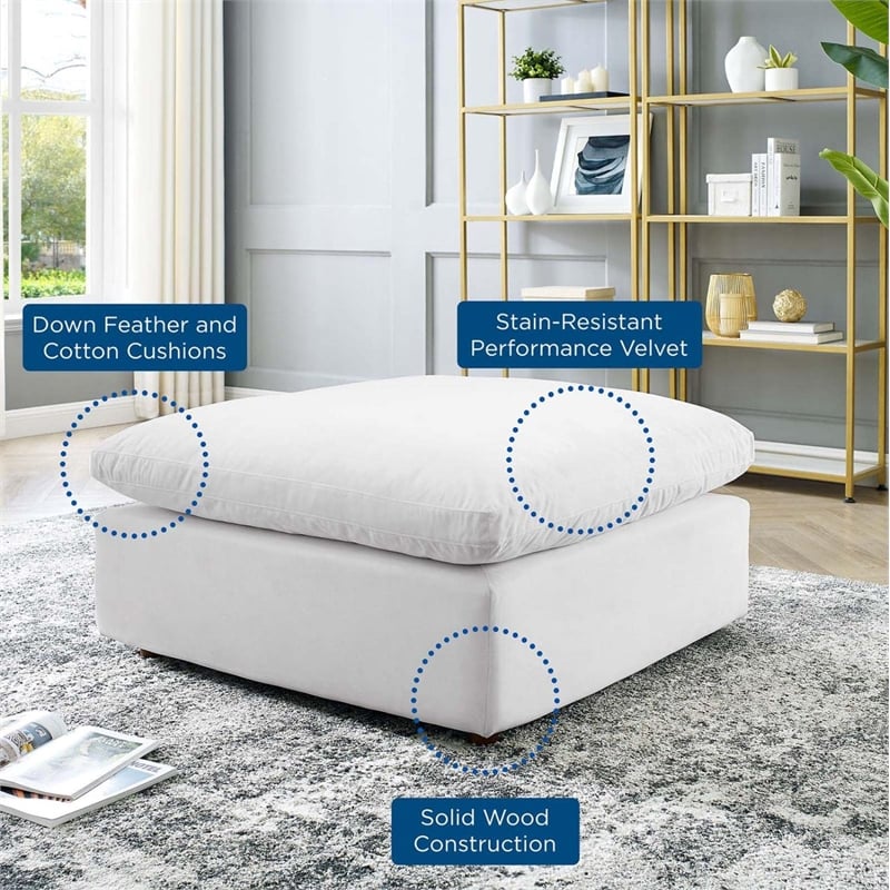 Modway Commix Down Filled Overstuffed Performance Velvet Ottoman in White