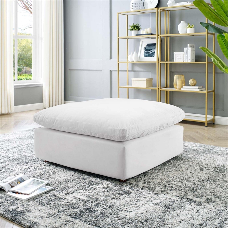 Modway Commix Down Filled Overstuffed Performance Velvet Ottoman in White