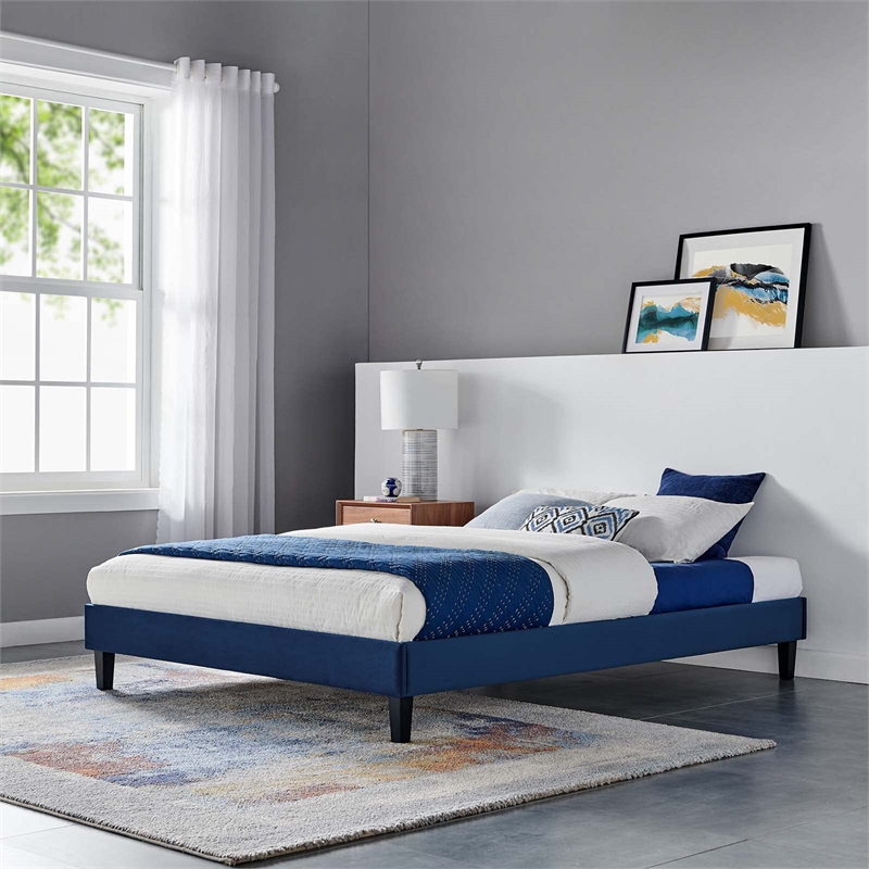 Modway Reign Full Performance Velvet Platform Bed Frame in Navy