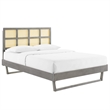 Modway Sidney Cane Rattan and Wood Queen Platform Bed with Angular Legs in Gray