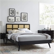 Modway Sidney Cane Rattan and Wood Queen Platform Bed with Splayed Legs in Black