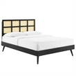 Modway Sidney Cane Rattan and Wood Queen Platform Bed with Splayed Legs in Black