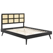 Modway Sidney Cane Rattan and Wood Queen Platform Bed with Splayed Legs in Black