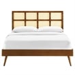 Modway Sidney Cane Rattan and Wood Queen Platform Bed with Splayed Legs - Walnut