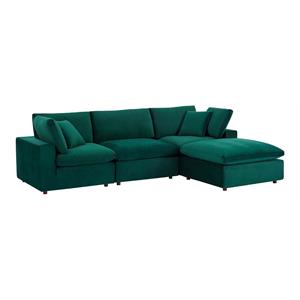 modway commix 4-piece performance velvet sectional sofa in green