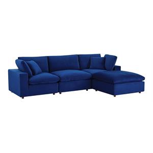 modway commix 4-piece performance velvet sectional sofa in navy
