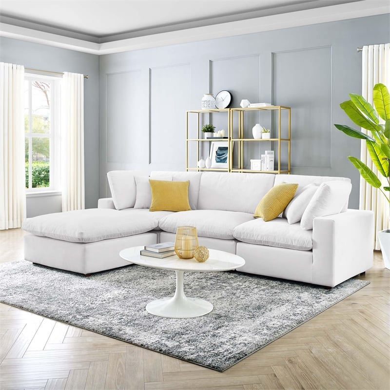 Modway Commix 4-Piece Performance Velvet Sectional Sofa in White