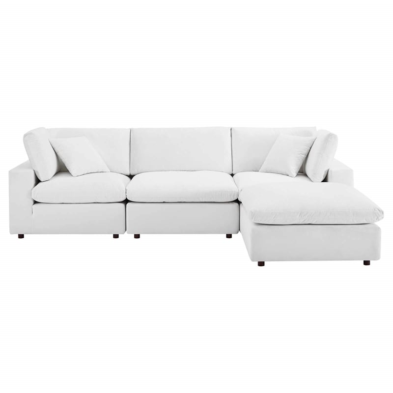 Modway Commix 4-Piece Performance Velvet Sectional Sofa in White
