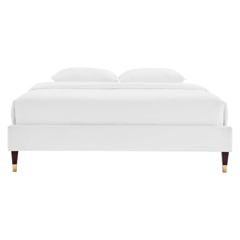 Modway Harlow Full Performance Velvet Platform Bed Frame in White