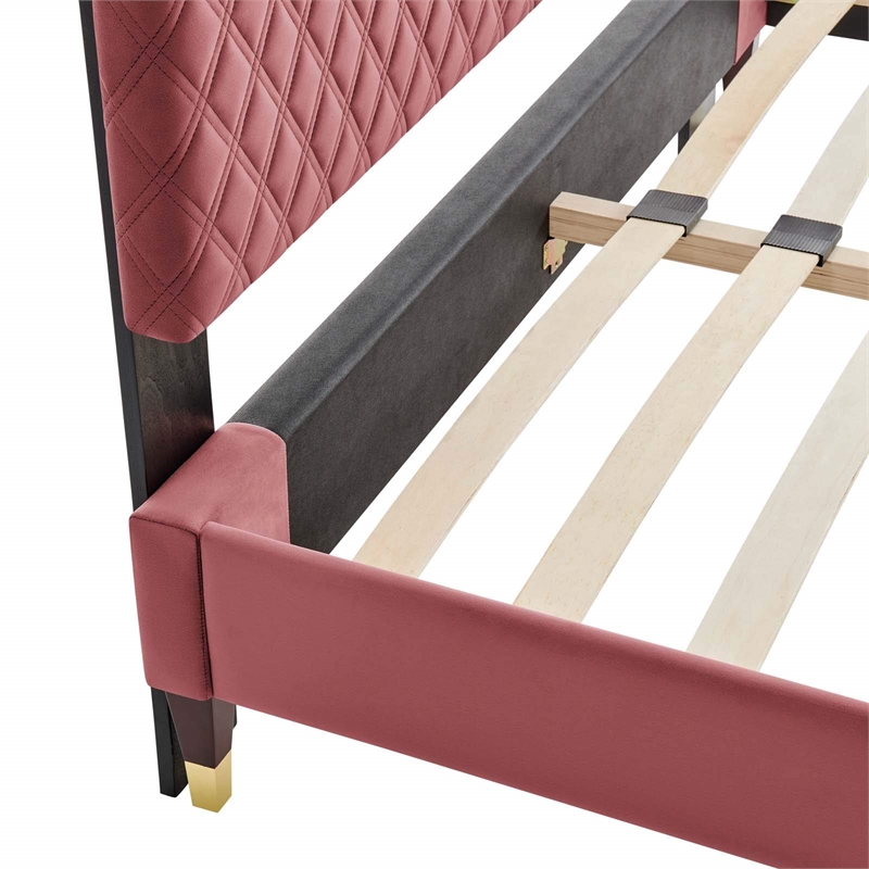 Modway Harlow Queen Performance Velvet Platform Bed Frame in Dusty Rose