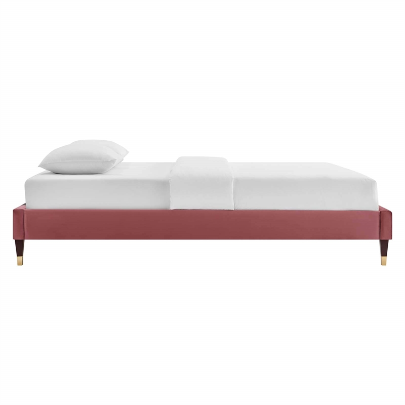 Modway Harlow Queen Performance Velvet Platform Bed Frame in Dusty Rose
