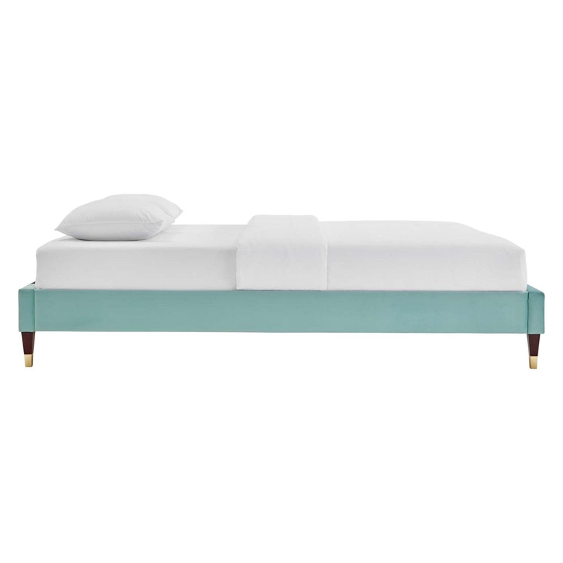 Modway Harlow Queen Performance Velvet Platform Bed Frame in Mint Green