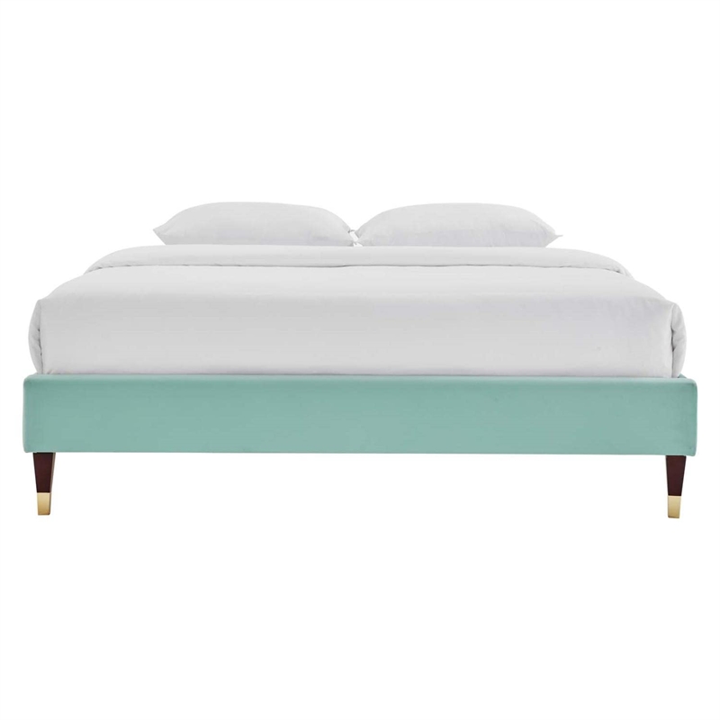 Modway Harlow Queen Performance Velvet Platform Bed Frame in Mint Green