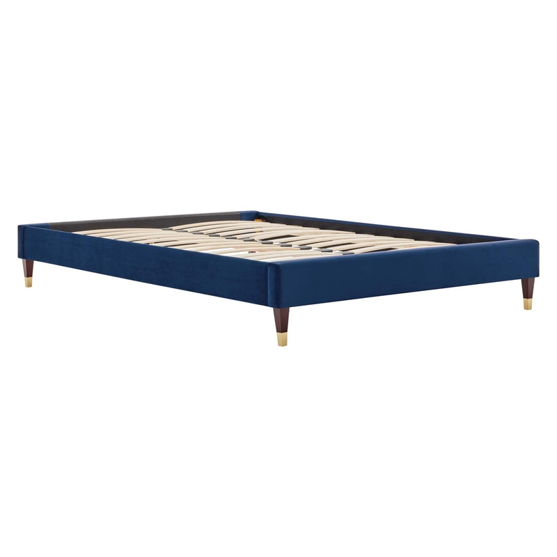 Modway Harlow Queen Performance Velvet Platform Bed Frame in Navy