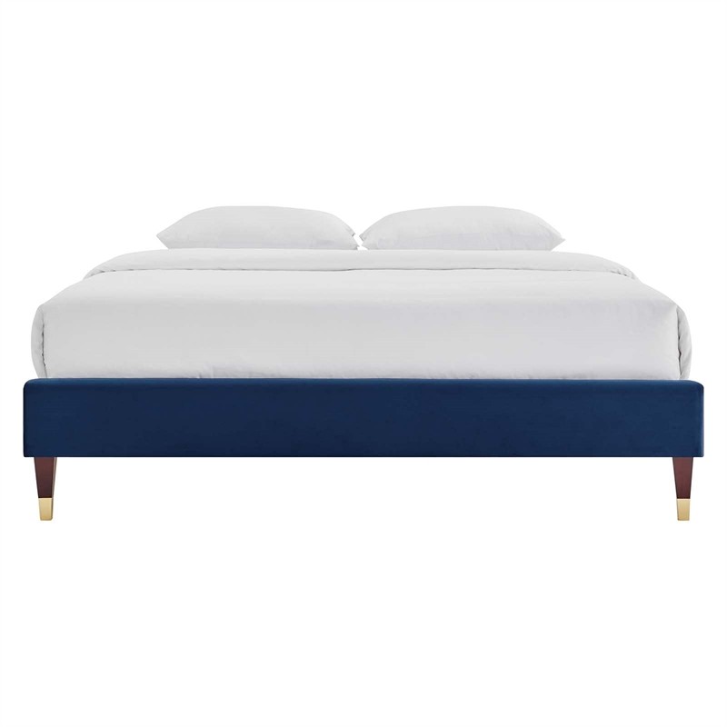 Modway Harlow Queen Performance Velvet Platform Bed Frame in Navy