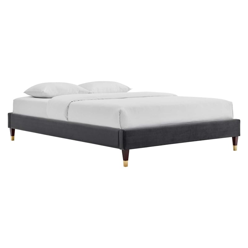 Modway Harlow King Performance Velvet Platform Bed Frame in Charcoal