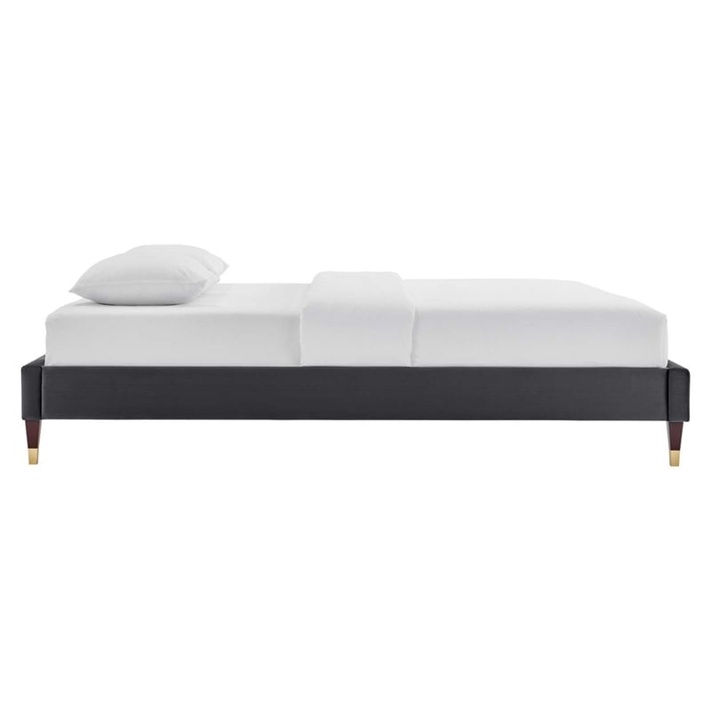 Modway Harlow King Performance Velvet Platform Bed Frame in Charcoal