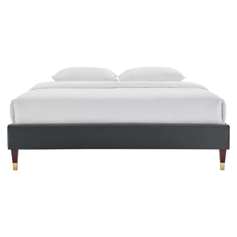 Modway Harlow King Performance Velvet Platform Bed Frame in Charcoal