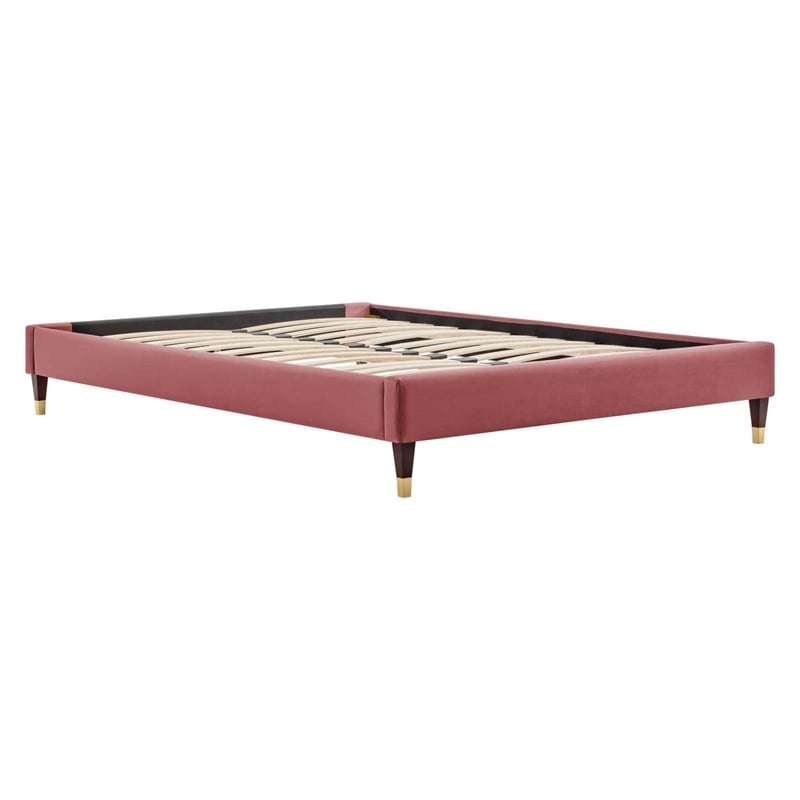 Modway Harlow King Performance Velvet Platform Bed Frame in Dusty Rose