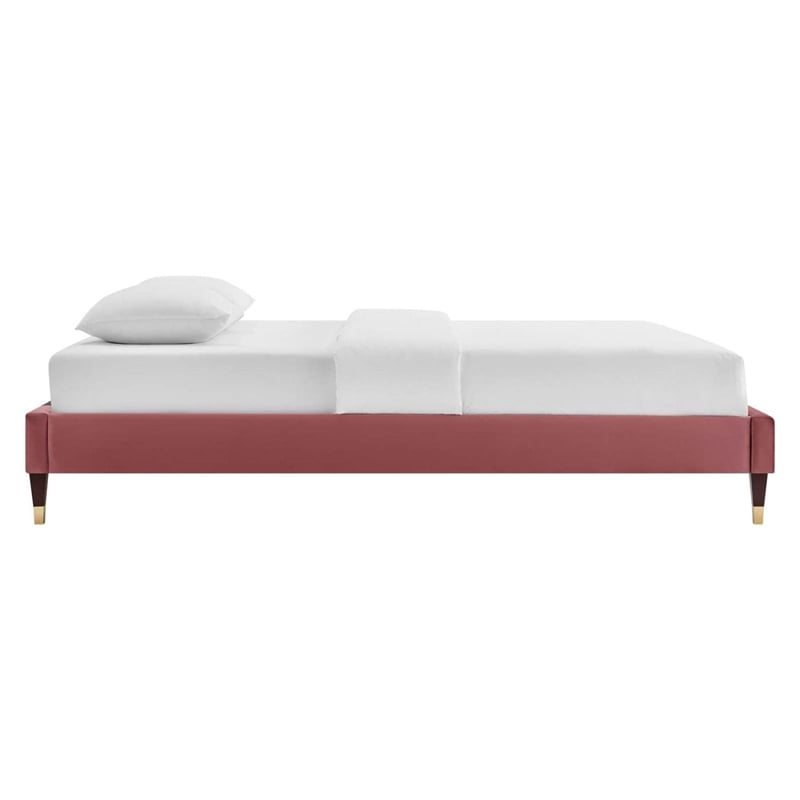 Modway Harlow King Performance Velvet Platform Bed Frame in Dusty Rose