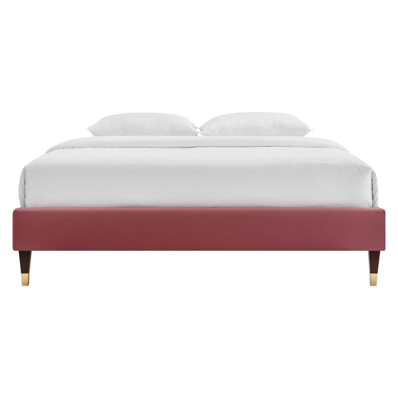 Modway Harlow King Performance Velvet Platform Bed Frame in Dusty Rose