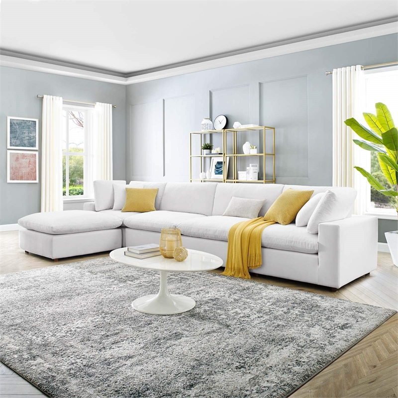 Modway Commix 5-Piece Performance Velvet Fabric Sectional Sofa in White