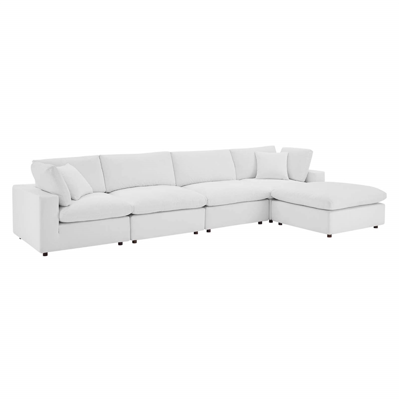Modway Commix 5-Piece Performance Velvet Fabric Sectional Sofa in White