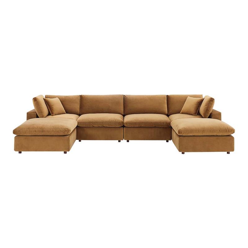 Modway Commix 6piece Overstuffed Velvet Fabric Sectional Sofa in