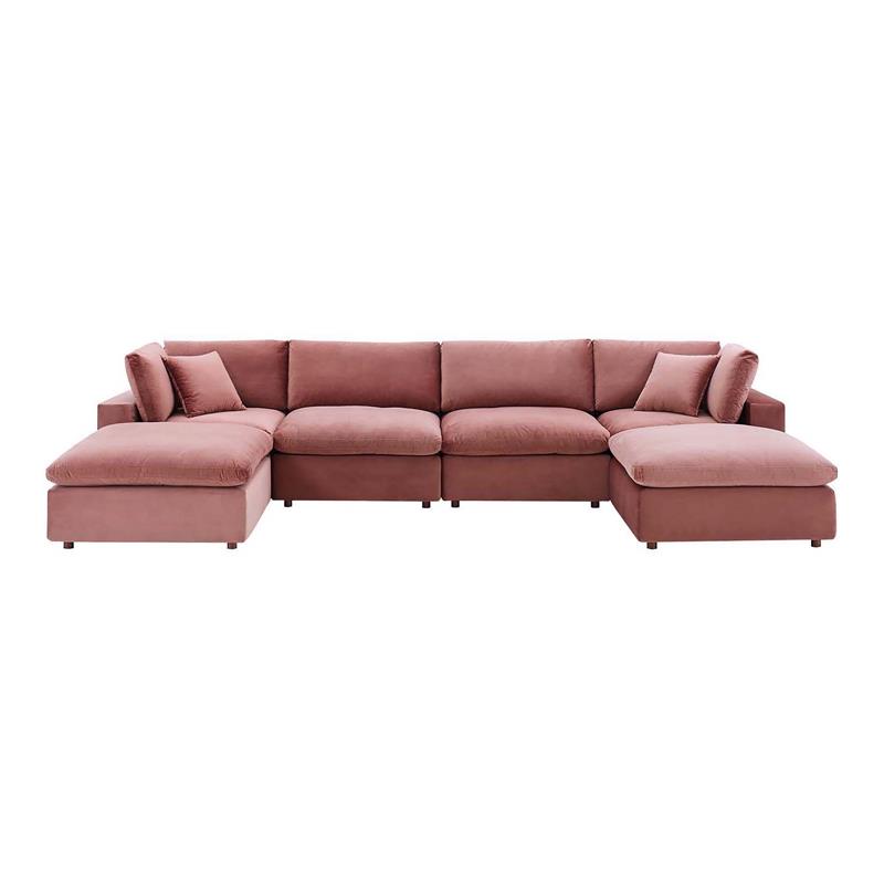 Modway Commix 6Piece Overstuffed Velvet Sectional Sofa in Dusty Rose