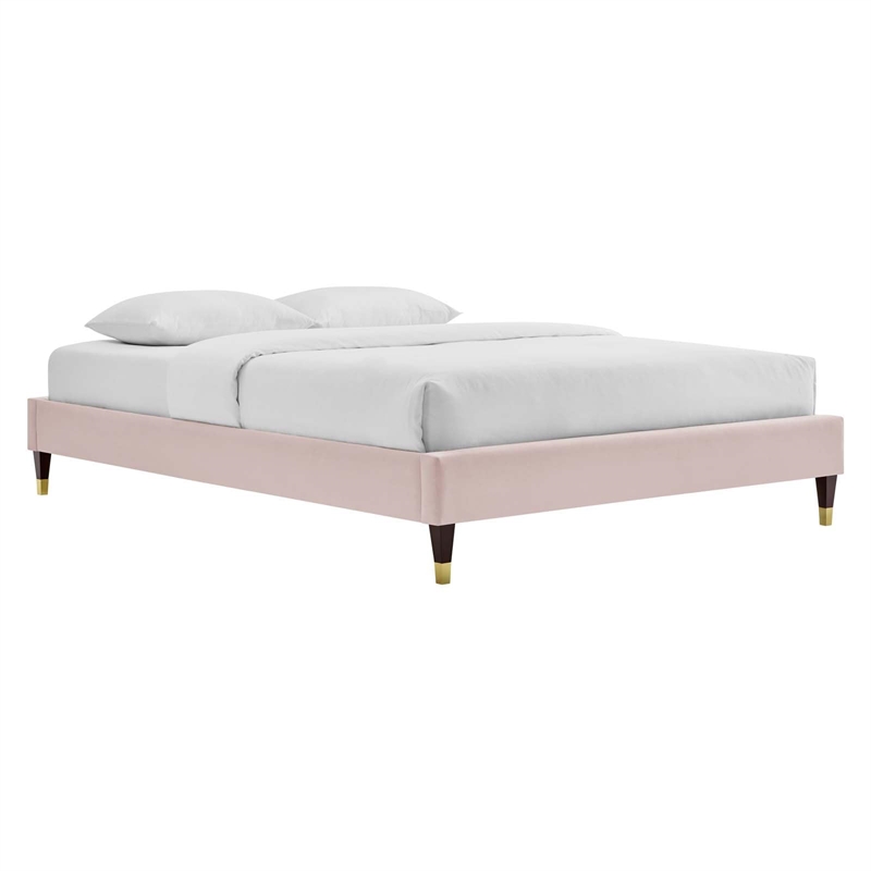 Modway Harlow King Performance Velvet Platform Bed Frame in Pink