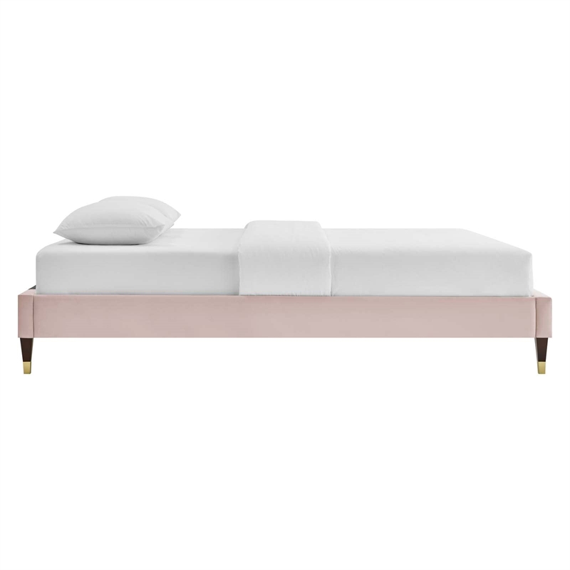 Modway Harlow King Performance Velvet Platform Bed Frame in Pink