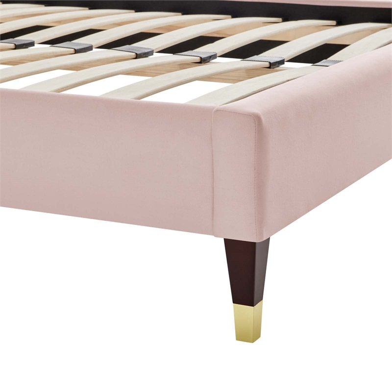 Modway Harlow King Performance Velvet Platform Bed Frame in Pink