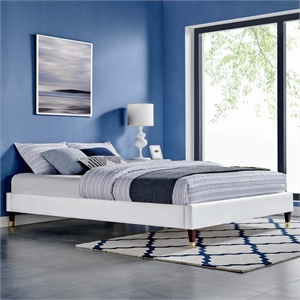 Modway Harlow King Performance Velvet Platform Bed Frame in White