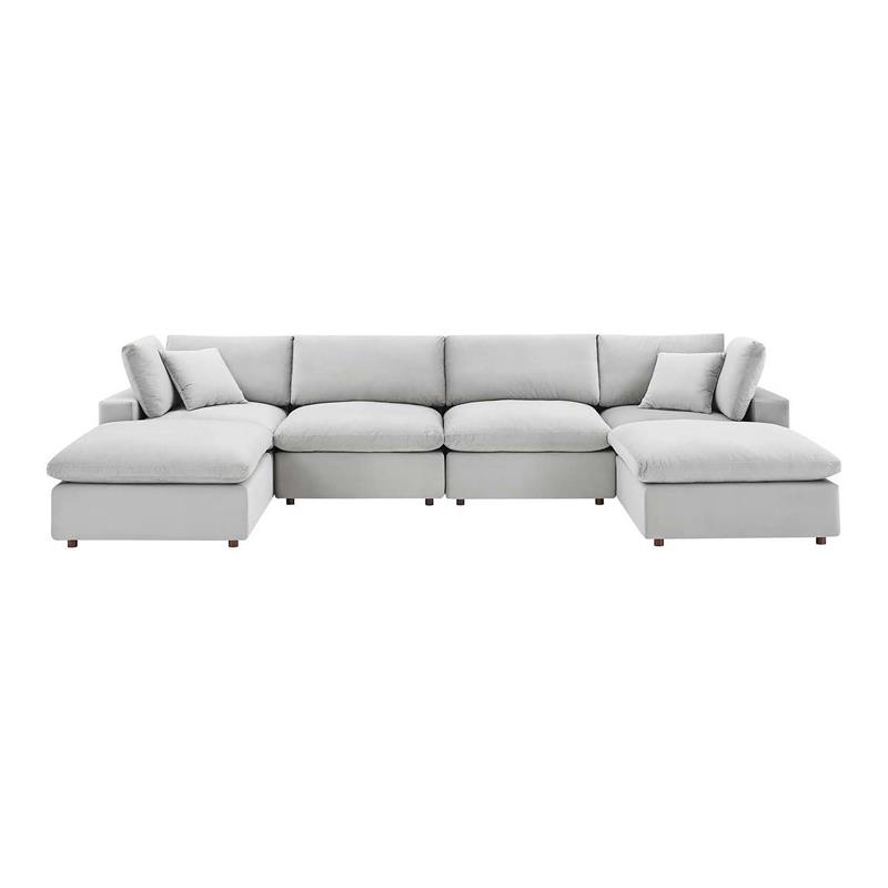 Modway Commix 6Piece Performance Velvet Sectional Sofa in Light Gray