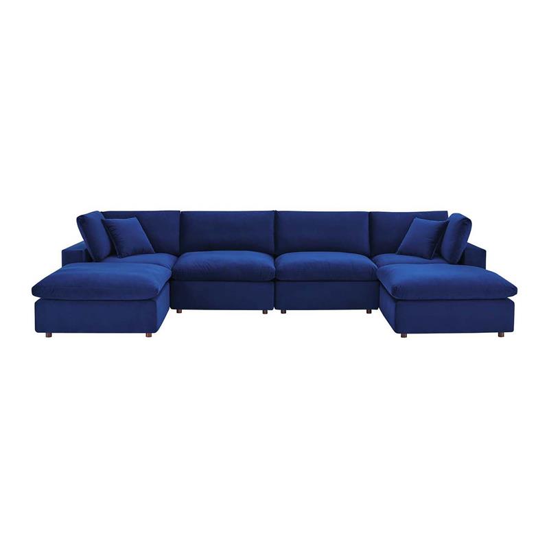 Modway Commix 6piece Performance Velvet Sectional Sofa in Navy Cymax