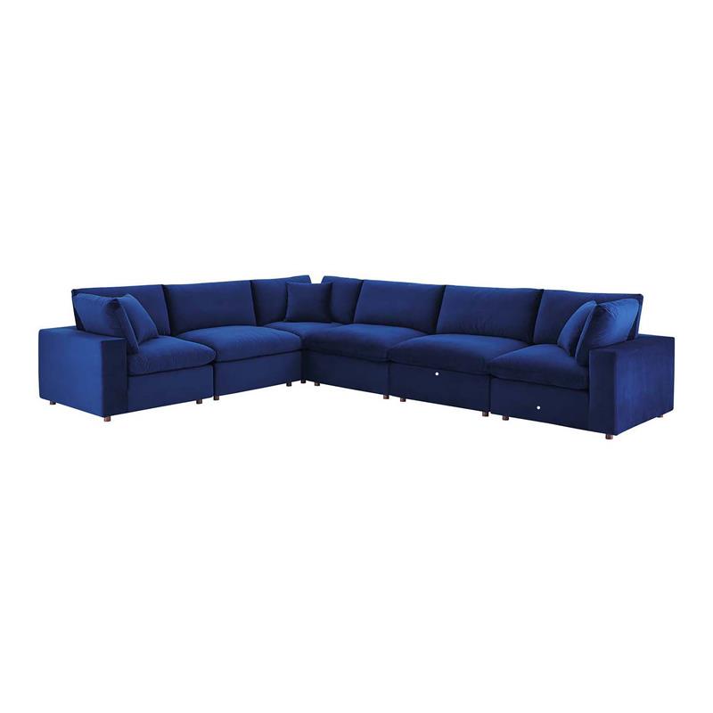 Modway Commix 6Piece Performance Velvet Fabric Sectional Sofa in Navy