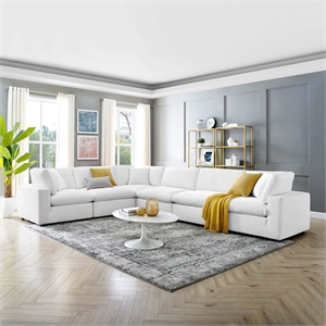 Modway Commix 6-Piece Performance Velvet Fabric Sectional Sofa in White