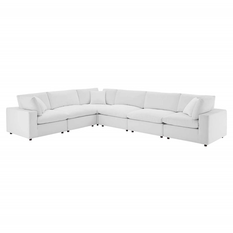 Modway Commix 6-Piece Performance Velvet Fabric Sectional Sofa in White