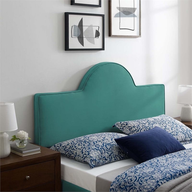 Modway Dawn Full/Queen Modern Performance Velvet Headboard in Teal Green