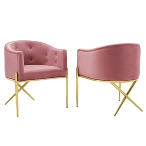 Modway Savour 19&quot Velvet Accent Dining Armchair in Dusty Rose Pink (Set of 2)