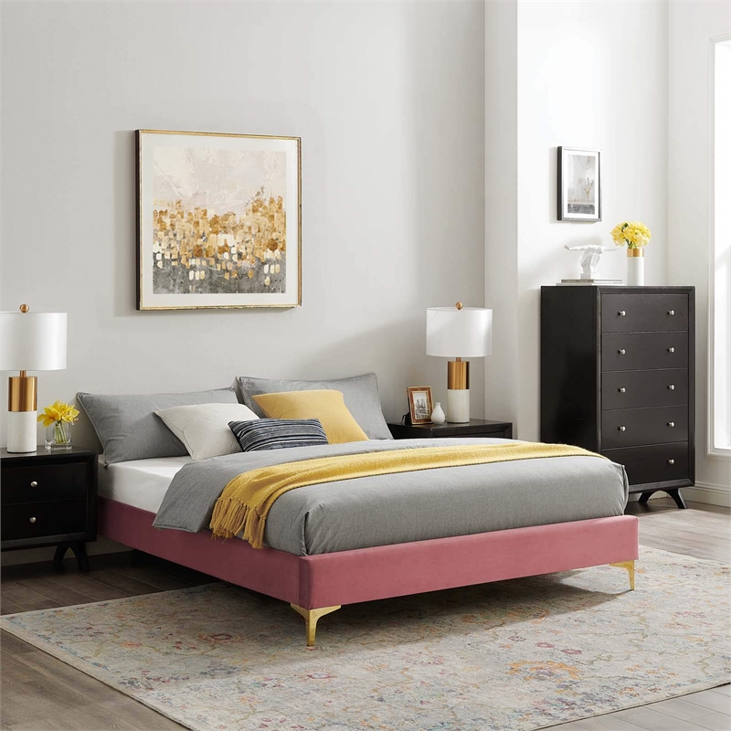 Modway Sutton Twin Modern Performance Velvet Bed Frame in Dusty Rose