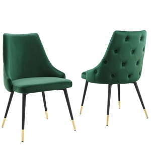 Modway Adorn 17.5&quot Modern Velvet Dining Side Chairs in Gold/Green (Set of 2)