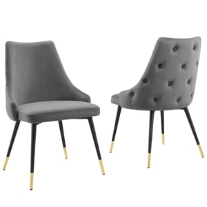 Modway Adorn 17.5&quot Modern Velvet Dining Side Chairs in Gold/Gray (Set of 2)