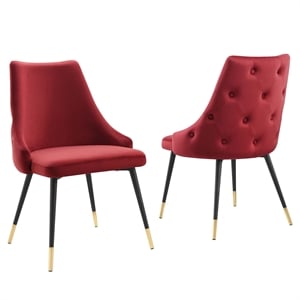 Modway Adorn 17.5&quot Velvet Dining Side Chairs in Gold/Maroon Red (Set of 2)