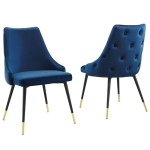 Modway Adorn 17.5&quot Modern Velvet Dining Side Chairs in Gold/Navy(Set of 2)