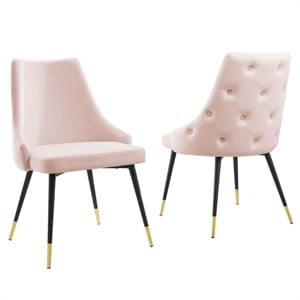 Modway Adorn 17.5&quot Modern Velvet Dining Side Chairs in Gold/Pink (Set of 2)
