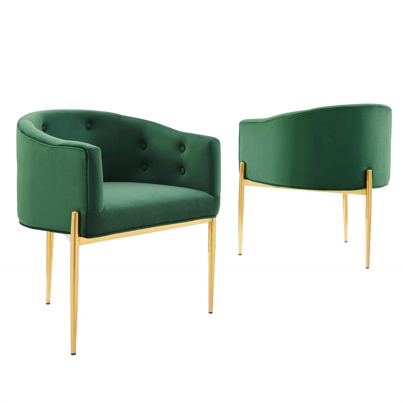 Modway Savour Modern Tufted Velvet Accent Chairs in Emerald Green (Set of 2)